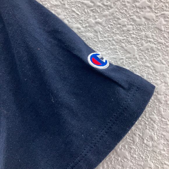 Champion Navy Blue White Spell Out Embroidered Logo Short Sleeve Crew Tee Shirt - Picture 8 of 8